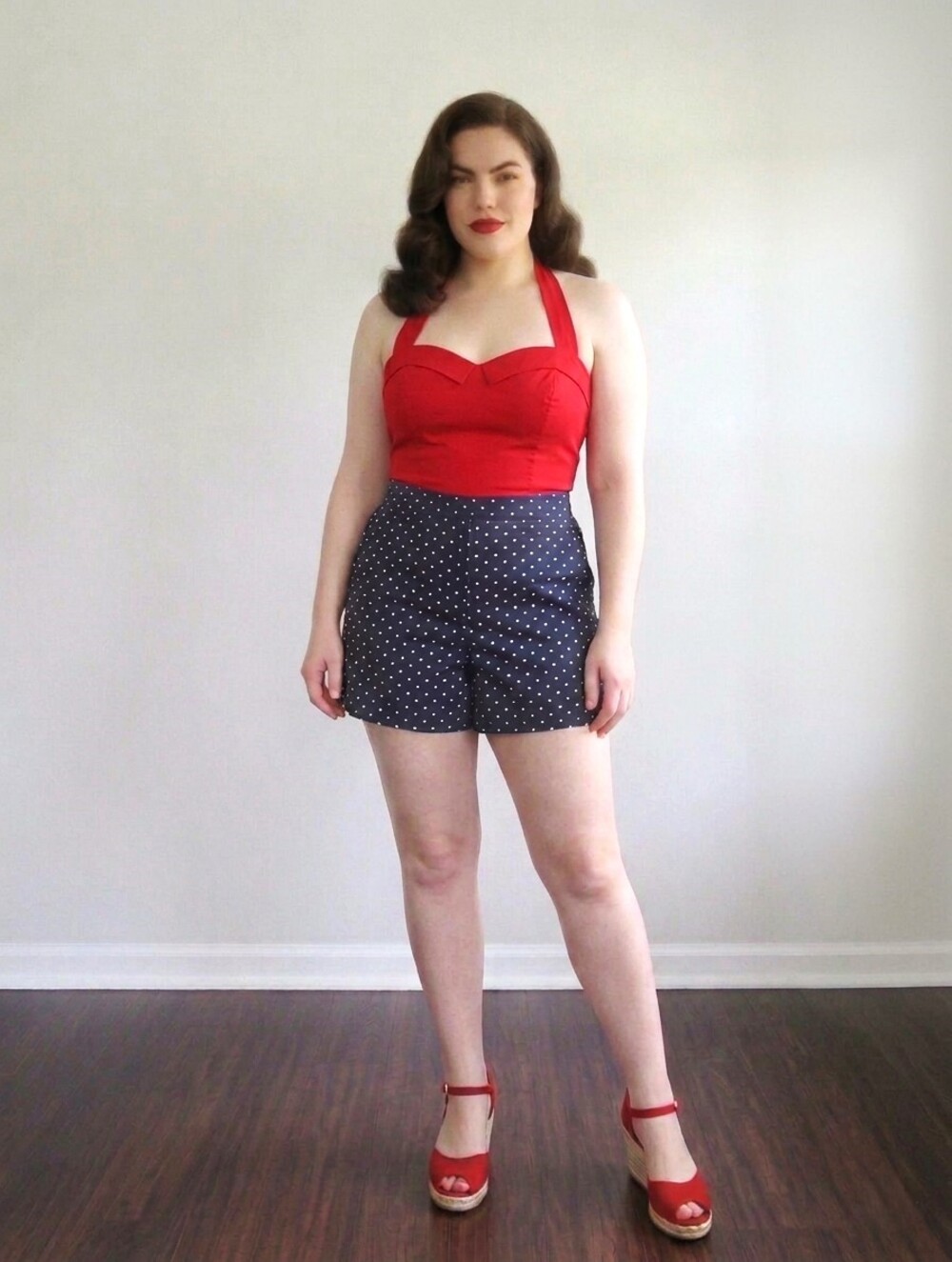 ELLE Navy Blue & White Polka Dot Cotton Summer Shorts
